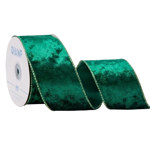 QIANF Waldgrünes Samtband mit Drahtrand, 6,3 cm x 9,1 m, Knautschsamt-Weihnachtsband für Weihnachtsbaumdekoration, Geschenkverpackung, Girlande, Kränze, Schleifen, Herstellung QIANF Waldgrünes Samtband mit Drahtrand, 6,3 cm x 9,1 m, Knautschsamt-Weihnachtsband für Weihnachtsbaumdekoration, Geschenkverpackung, Girlande, Kränze, Schleifen, Herstellung von QIANF