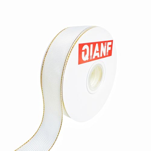 QIANF Weißes Ripsband mit goldenen Kanten, 22,7 cm Rolle für Geschenkverpackungen, Haar-Accessoires, Basteln, Urlaub, Party, Hochzeit, Weihnachten, Geburtstag, Dekoration QIANF Weißes Ripsband mit goldenen Kanten, 22,7 cm Rolle für Geschenkverpackungen, Haar-Accessoires, Basteln, Urlaub, Party, Hochzeit, Weihnachten, Geburtstag, Dekoration von QIANF