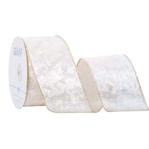 QIANF Weißes Samtband mit Drahtrand, 6,3 cm x 9,1 m, Knautschsamt-Weihnachtsband für Weihnachtsbaumdekoration, Geschenkverpackung, Girlande, Kränze, Schleifen QIANF Weißes Samtband mit Drahtrand, 6,3 cm x 9,1 m, Knautschsamt-Weihnachtsband für Weihnachtsbaumdekoration, Geschenkverpackung, Girlande, Kränze, Schleifen von QIANF