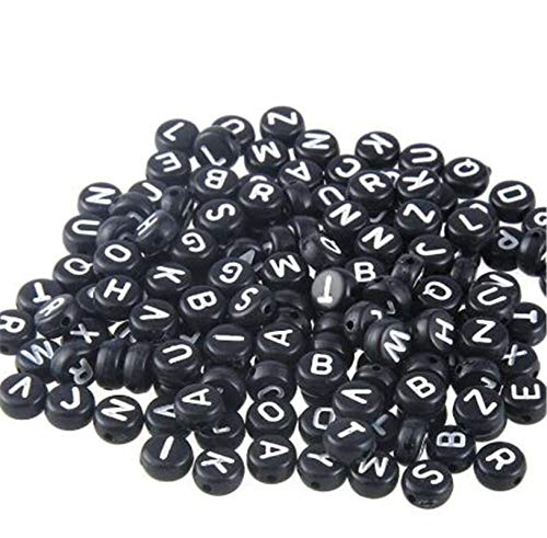 300 Stück gemischte 4 x 7 mm schwarze Buchstaben-Perlen, runde Perlen, Alphabet-Buchstaben-Anhänger für Schmuckzubehör QIANGHAN von QIANGHAN