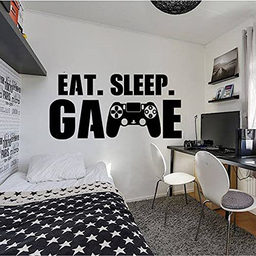 QIANGTOU Gamer Wandtattoo Eat Sleep Game Wandtattoo Controller Videospiel Wandtattoos Angepasst für Kinder Schlafzimmer Vinyl Wandkunst 73x148cm von QIANGTOU