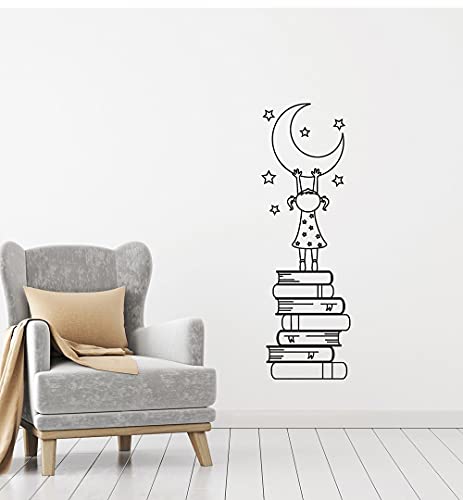 QIANGTOU Mädchen Bücher Mond Sterne Vinyl Aufkleber Wandaufkleber für Kinder Kindergarten Liebe Lesen Wandtattoo Schlafzimmer Wohnkultur Nette Aufkleber 39x120cm QIANGTOU Mädchen Bücher Mond Sterne Vinyl Aufkleber Wandaufkleber für Kinder Kindergarten Liebe Lesen Wandtattoo Schlafzimmer Wohnkultur Nette Aufkleber 39x120cm von QIANGTOU