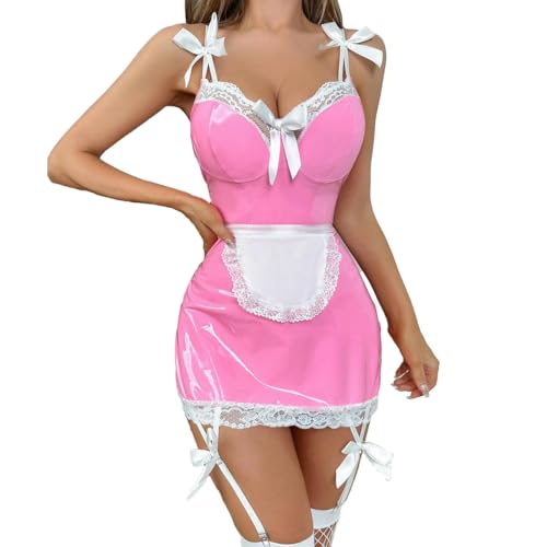 QIANGYTHENKO Damen-Kostüm, Cosplay-Kostüm, ausgestellt, Y-Riemen, Strumpfbänder, Schleife, Spitzenbesatz, Netzstoff, figurbetontes Kleid QIANGYTHENKO Damen-Kostüm, Cosplay-Kostüm, ausgestellt, Y-Riemen, Strumpfbänder, Schleife, Spitzenbesatz, Netzstoff, figurbetontes Kleid von QIANGYTHENKO