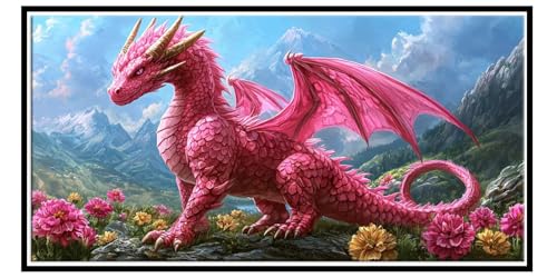 DIY Diamant Painting Pink Drachen, Diamond Painting Erwachsene Groß xxl, 5D Diamant Malerei Kunst Bilder, Mosaikherstellung, Geeignet Als Kinder Geschenk, Zur Entspannung und Als Wanddeko 30x60cm t158 von QIANLUOO