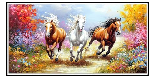 DIY Diamant Painting Tiere Pferde, Diamond Painting Erwachsene Groß xxl, 5D Diamant Malerei Kunst Bilder, Mosaikherstellung, Geeignet Als Geschenk, Zur Entspannung und Als Wanddeko 60x120cm t-131 von QIANLUOO