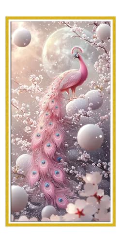 Diamond Painting Erwachsene Groß xxl, Diamant Painting Bilder Pink Pfauen, 5D Diamant Malerei Set für Anfänger, DIY Mosaikherstellung Bastelset für Haus Wanddeko, Geschenke für Frauen 40x80cm Y-157 von QIANLUOO