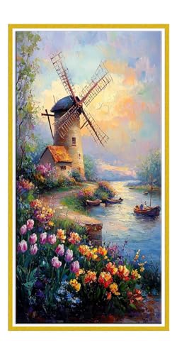 Diamond Painting Erwachsene Groß xxl, Diamant Painting Bilder Windmühle Aussicht, 5D Diamant Malerei Set für Anfänger, DIY Mosaikherstellung Bastelset für Haus Wanddeko Geschenke 100x200cm Y-160 von QIANLUOO