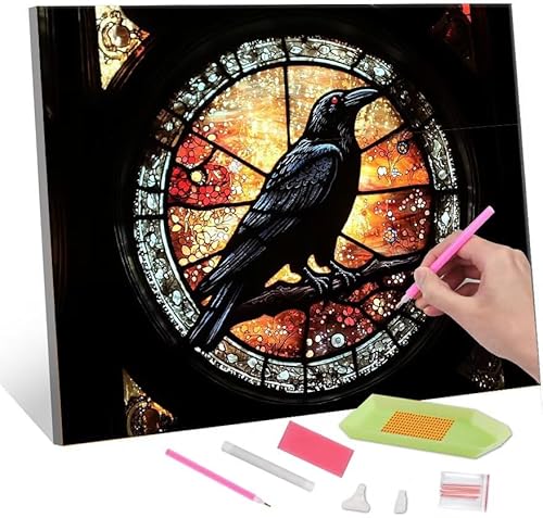 Diamond Painting Erwachsene Kinder, 5D crow Diamant Painting Bilder Anfänger, DIY Runder Vollbohrer Diamanten Malerei Stickerei Set Kreuzstich Frauen Geschenke Home Wand Dekorieren 50x70cm H-899 von QIANLUOO