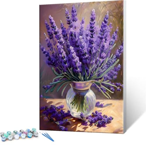 Malen Nach Zahlen Erwachsene - DIY Lavendel Handgemalt Ölgemälde Kit für Anfänger, Mit 3-Pinseln und Acrylfarbe Handgemalt öLgemäLde Kit Als Geschenk Heimdekoration 30x40cm (Ohne Rahmen) R-428 von QIANLUOO