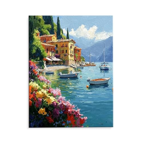 Malen Nach Zahlen Erwachsene Docklandsicht, Malen Nach Zahlen Kits mit Pinseln und Acrylfarben, DIY Ölgemälde Set Malen Basteln Leinwand Anfänger, für Wohnzimmer Wanddeko 50 x 70 cm (ungerahmt) y-615 von QIANLUOO