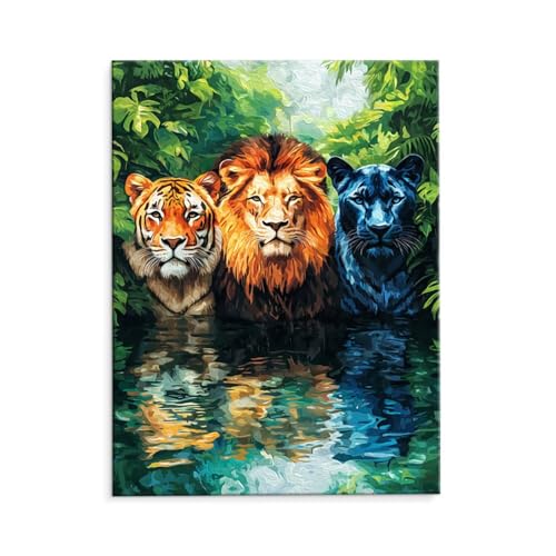 Malen Nach Zahlen Erwachsene Dschungeltiere, Malen Nach Zahlen Kits mit Pinseln und Acrylfarben, DIY Ölgemälde Set Malen Basteln Leinwand Anfänger, für Wohnzimmer Wanddeko 80 x 110 cm (ungerahmt) y123 von QIANLUOO