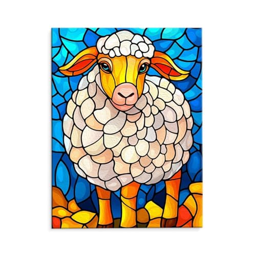 Malen Nach Zahlen Erwachsene Farbige Schafe, Malen Nach Zahlen Kits mit Pinseln und Acrylfarben, DIY Ölgemälde Set Malen Basteln Leinwand Anfänger, für Wohnzimmer Wanddeko 40 x 50 cm (ungerahmt) y-78 von QIANLUOO