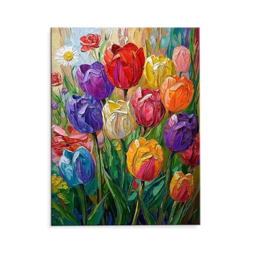 Malen Nach Zahlen Erwachsene Farbige Tulpen, Malen Nach Zahlen Kits mit Pinseln und Acrylfarben, DIY Ölgemälde Set Malen Basteln Leinwand Anfänger, für Wohnzimmer Wanddeko 80 x 110 cm (ungerahmt) y-79 von QIANLUOO