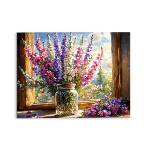 Malen Nach Zahlen Erwachsene Fenster Vase, Malen Nach Zahlen Kits mit Pinseln und Acrylfarben, DIY Ölgemälde Set Malen Basteln Leinwand Anfänger, für Wohnzimmer Wanddeko 80 x 110 cm (ungerahmt) y-115 von QIANLUOO