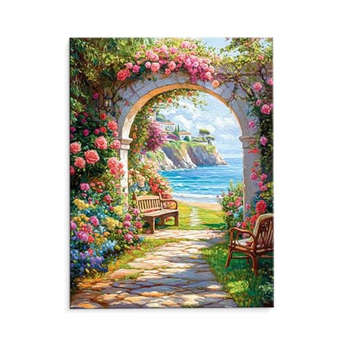 Malen Nach Zahlen Erwachsene Gartenblick, Malen Nach Zahlen Kits mit Pinseln und Acrylfarben, DIY Ölgemälde Set Malen Basteln Leinwand Anfänger, Als Geschenk für Wanddeko, 50 x 70 cm (ungerahmt) y-450 von QIANLUOO