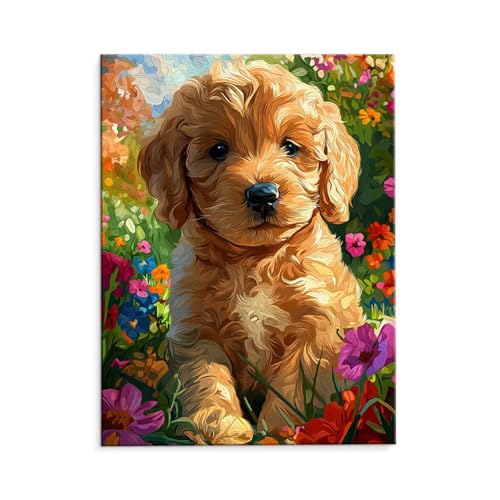 Malen Nach Zahlen Erwachsene Haustiere Hunde, Malen Nach Zahlen Kits mit Pinseln und Acrylfarben, DIY Ölgemälde Set Malen Basteln Leinwand Anfänger, für Wohnzimmer Wanddeko 40 x 50 cm (ungerahmt) y102 von QIANLUOO