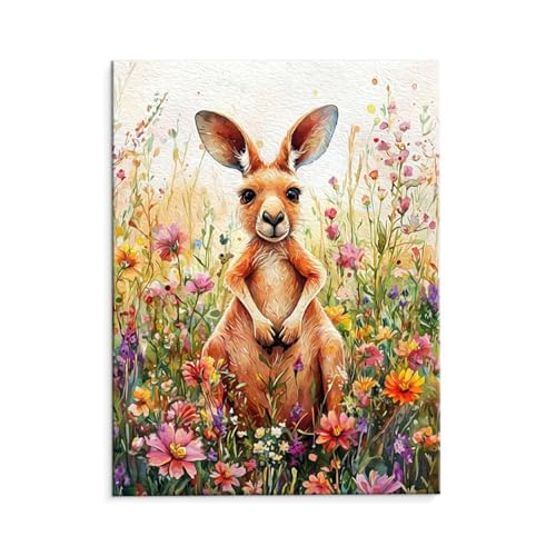 Malen Nach Zahlen Erwachsene Känguru Blumen, Malen Nach Zahlen Kits mit Pinseln und Acrylfarben, DIY Ölgemälde Set Malen Basteln Leinwand Anfänger, für Wohnzimmer Wanddeko 60 x 80 cm (ungerahmt) y-130 von QIANLUOO