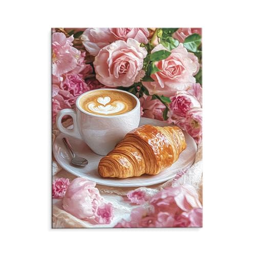 Malen Nach Zahlen Erwachsene Kaffee Brot, Malen Nach Zahlen Kits mit Pinseln und Acrylfarben, DIY Ölgemälde Set Malen Basteln Leinwand Anfänger, Als Geschenk für Wanddeko, 80 x 110 cm (ungerahmt) y519 von QIANLUOO