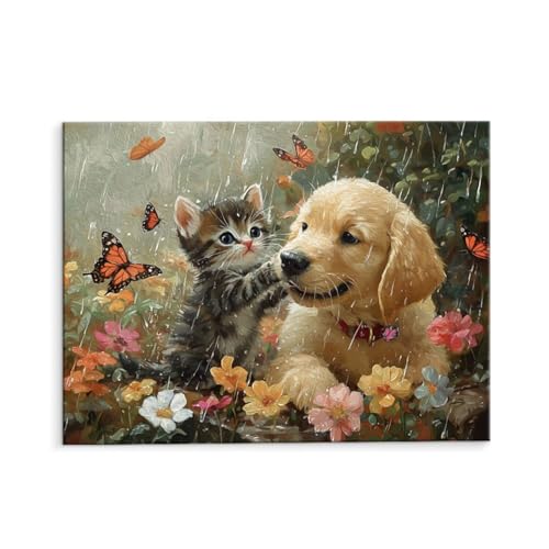 Malen Nach Zahlen Erwachsene Katze Hund, Malen Nach Zahlen Kits mit Pinseln und Acrylfarben, DIY Ölgemälde Set Malen Basteln Leinwand Anfänger, Als Geschenk für Wanddeko, 60 x 80 cm (ungerahmt) y-618 von QIANLUOO