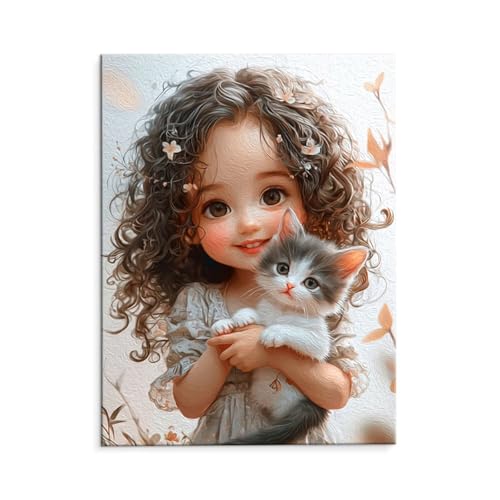Malen Nach Zahlen Erwachsene Katze Mädchen, Malen Nach Zahlen Kits mit Pinseln und Acrylfarben, DIY Ölgemälde Set Malen Basteln Leinwand Anfänger, für Wohnzimmer Wanddeko 70 x 90 cm (ungerahmt) y-619 von QIANLUOO