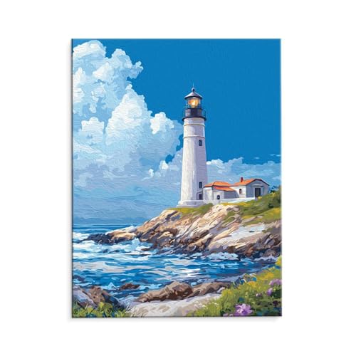 Malen Nach Zahlen Erwachsene Leuchtturm, Malen Nach Zahlen Kits mit Pinseln und Acrylfarben, DIY Ölgemälde Set Malen Basteln Leinwand Anfänger, Als Geschenk für Wanddeko, 60 x 80 cm (ungerahmt) y-135 von QIANLUOO
