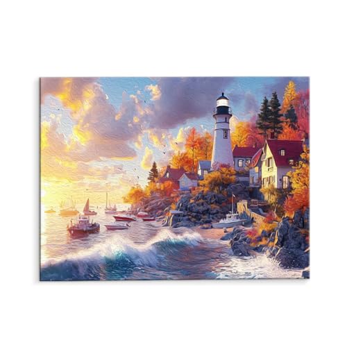 Malen Nach Zahlen Erwachsene Leuchtturm Aussicht, Malen Nach Zahlen Kits mit Pinseln und Acrylfarben, DIY Ölgemälde Set Malen Basteln Leinwand Anfänger, für Wanddeko, 50 x 70 cm (ungerahmt) y-139 von QIANLUOO