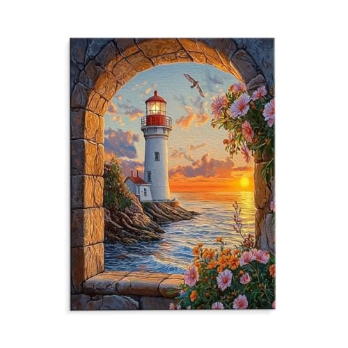Malen Nach Zahlen Erwachsene Leuchtturm Aussicht, Malen Nach Zahlen Kits mit Pinseln und Acrylfarben, DIY Ölgemälde Set Malen Basteln Leinwand Anfänger, für Wanddeko, 80 x 110 cm (ungerahmt) y-138 von QIANLUOO