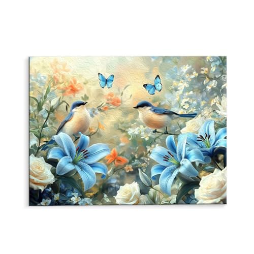 Malen Nach Zahlen Erwachsene Lilien Blumen Vogel, Malen Nach Zahlen Kits mit Pinseln und Acrylfarben, DIY Ölgemälde Set Malen Basteln Leinwand Anfänger, für Wanddeko, 60 x 80 cm (ungerahmt) y-34 von QIANLUOO