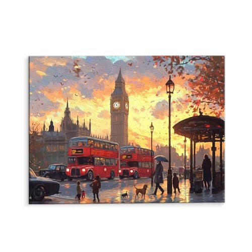 Malen Nach Zahlen Erwachsene London Straßenblick, Malen Nach Zahlen Kits mit Pinseln und Acrylfarben, DIY Ölgemälde Set Malen Basteln Leinwand Anfänger, für Wanddeko, 80 x 110 cm (ungerahmt) y-598 von QIANLUOO