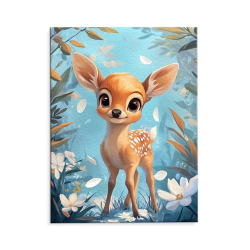 Malen Nach Zahlen Erwachsene Niedlich Hirsch, Malen Nach Zahlen Kits mit Pinseln und Acrylfarben, DIY Ölgemälde Set Malen Basteln Leinwand Anfänger, für Wohnzimmer Wanddeko 70 x 90 cm (ungerahmt) y535 von QIANLUOO