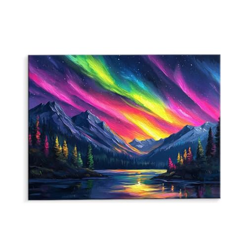 Malen Nach Zahlen Erwachsene Nordlicht, Malen Nach Zahlen Kits mit Pinseln und Acrylfarben, DIY Ölgemälde Set Malen Basteln Leinwand Anfänger, Als Geschenk für Wanddeko, 80 x 110 cm (ungerahmt) y-38 von QIANLUOO