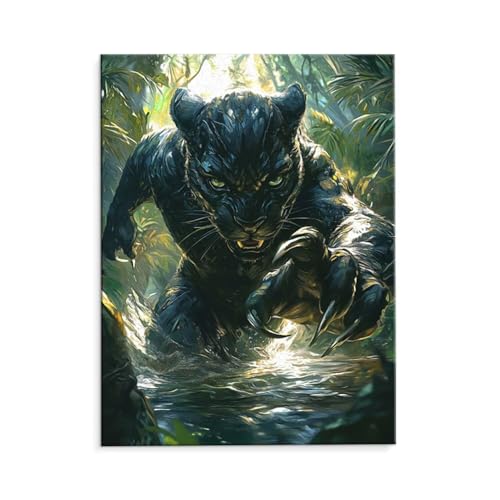 Malen Nach Zahlen Erwachsene Paint by Numbers Adults DIY Ölgemälde Leinwand Set mit 3 Pinsel und Acrylfarben für Home Weihnachten Deko - 30 x 40 cm Ohne Rahmen (Der Schwarze Panther Im Dschungel) t124 von QIANLUOO