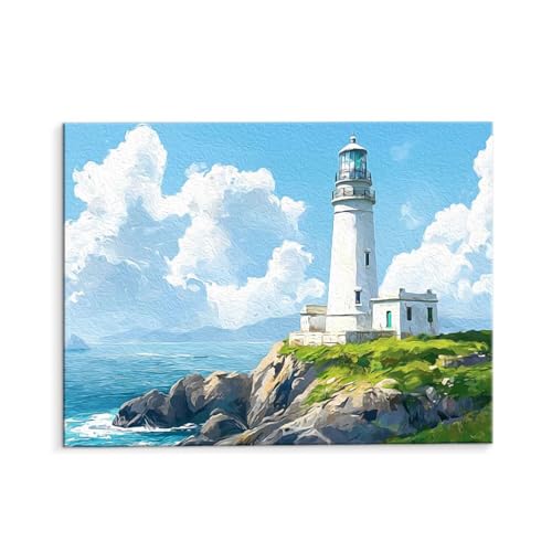 Malen Nach Zahlen Erwachsene Paint by Numbers Adults DIY Ölgemälde Leinwand Set mit 3 Pinsel und Acrylfarben für Home Weihnachten Deko Geburtstag Geschenk - 35 x 50 cm Ohne Rahmen (Leuchtturm) t-136 von QIANLUOO