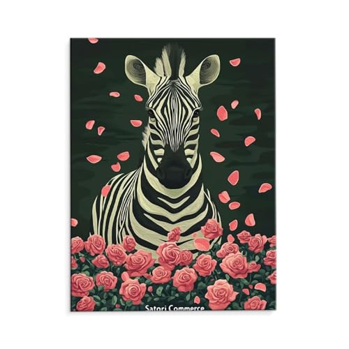 Malen Nach Zahlen Erwachsene Paint by Numbers Adults DIY Ölgemälde Leinwand Set mit 3 Pinsel und Acrylfarben für Home Weihnachten Deko Geburtstag Geschenk - 35 x 50 cm Ohne Rahmen (Zebra Rose) t-37 von QIANLUOO