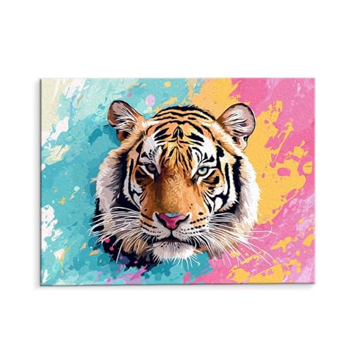 Malen Nach Zahlen Erwachsene Paint by Numbers Adults DIY Ölgemälde Leinwand Set mit 3 Pinsel und Acrylfarben für Home Weihnachten Deko Geburtstag Geschenk - 40 x 50 cm Ohne Rahmen (Farbiger Tiger) t60 von QIANLUOO