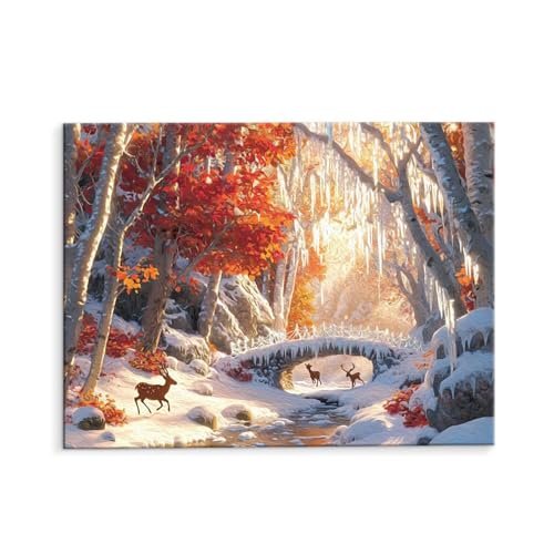 Malen Nach Zahlen Erwachsene Paint by Numbers Adults DIY Ölgemälde Leinwand Set mit 3 Pinsel und Acrylfarben für Home Weihnachten Deko Geburtstag Geschenk - 40 x 50 cm Ohne Rahmen (Winter Wald) t-148 von QIANLUOO