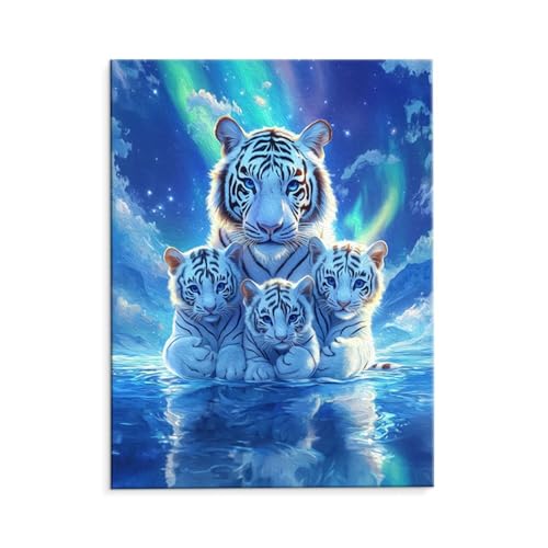 Malen Nach Zahlen Erwachsene Paint by Numbers Adults DIY Ölgemälde Leinwand Set mit 3 Pinsel und Acrylfarben für Home Weihnachten Deko Geburtstag Geschenk - 50 x 70 cm Ohne Rahmen (Aurora Tiger) t-476 von QIANLUOO