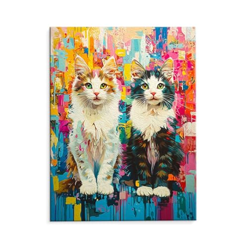Malen Nach Zahlen Erwachsene Paint by Numbers Adults DIY Ölgemälde Leinwand Set mit 3 Pinsel und Acrylfarben für Home Weihnachten Deko Geburtstag Geschenk - 50 x 70 cm Ohne Rahmen (Farbe Katze) t-64 von QIANLUOO