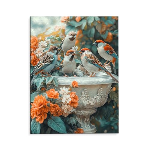 Malen Nach Zahlen Erwachsene Paint by Numbers Adults DIY Ölgemälde Leinwand Set mit 3 Pinsel und Acrylfarben für Home Weihnachten Deko Geburtstag Geschenk - 50 x 70 cm Ohne Rahmen (Gartenvögel) t-452 von QIANLUOO