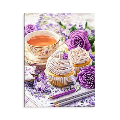 Malen Nach Zahlen Erwachsene Paint by Numbers Adults DIY Ölgemälde Leinwand Set mit 3 Pinsel und Acrylfarben für Home Weihnachten Deko Geburtstag Geschenk - 50 x 70 cm Ohne Rahmen (Kuchen Blumen) t132 von QIANLUOO