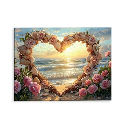 Malen Nach Zahlen Erwachsene Paint by Numbers Adults DIY Ölgemälde Leinwand Set mit 3 Pinsel und Acrylfarben für Home Weihnachten Deko Geburtstag Geschenk - 50 x 70 cm Ohne Rahmen (Liebe Meerblick) t5 von QIANLUOO