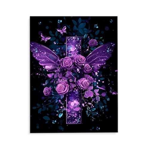 Malen Nach Zahlen Erwachsene Paint by Numbers Adults DIY Ölgemälde Leinwand Set mit 3 Pinsel und Acrylfarben für Home Weihnachten Deko Geburtstag Geschenk - 50 x 70 cm Ohne Rahmen (Rosenkreuz) t-645 von QIANLUOO