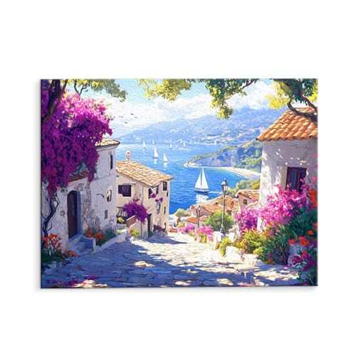 Malen Nach Zahlen Erwachsene Paint by Numbers Adults DIY Ölgemälde Leinwand Set mit 3 Pinsel und Acrylfarben für Home Weihnachten Deko Geburtstag Geschenk - 50 x 70 cm Ohne Rahmen (Straßenblick) t-484 von QIANLUOO