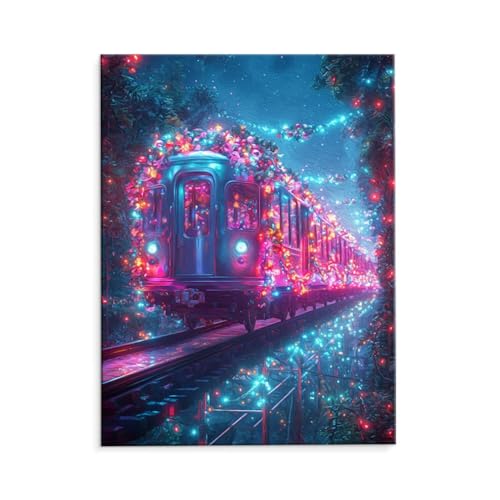 Malen Nach Zahlen Erwachsene Paint by Numbers Adults DIY Ölgemälde Leinwand Set mit 3 Pinsel und Acrylfarben für Home Weihnachten Deko Geburtstag Geschenk - 60 x 80 cm Ohne Rahmen (Der Traumzug) t-665 von QIANLUOO