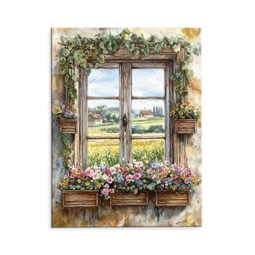 Malen Nach Zahlen Erwachsene Paint by Numbers Adults DIY Ölgemälde Leinwand Set mit 3 Pinsel und Acrylfarben für Home Weihnachten Deko Geburtstag Geschenk - 60 x 80 cm Ohne Rahmen (Fenster Wand) t-121 von QIANLUOO