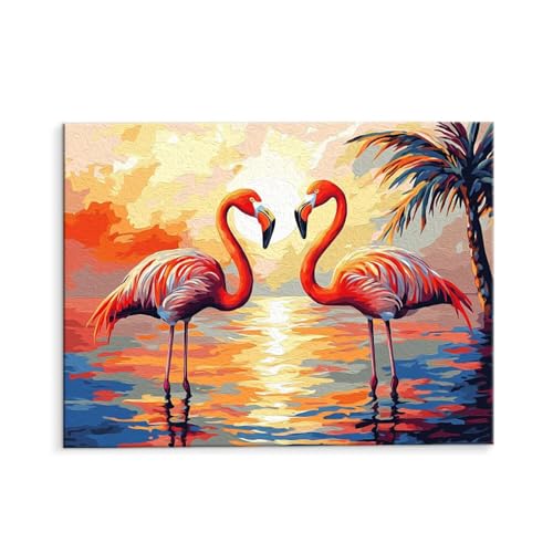 Malen Nach Zahlen Erwachsene Paint by Numbers Adults DIY Ölgemälde Leinwand Set mit 3 Pinsel und Acrylfarben für Home Weihnachten Deko Geburtstag Geschenk - 60 x 80 cm Ohne Rahmen (Flamingo) t-465 von QIANLUOO