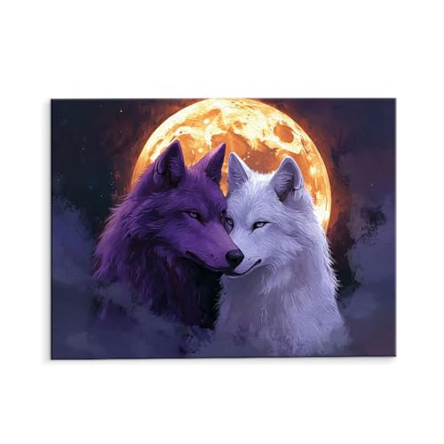 Malen Nach Zahlen Erwachsene Paint by Numbers Adults DIY Ölgemälde Leinwand Set mit 3 Pinsel und Acrylfarben für Home Weihnachten Deko Geburtstag Geschenk - 60 x 80 cm Ohne Rahmen (Wolf Mond) t-577 von QIANLUOO