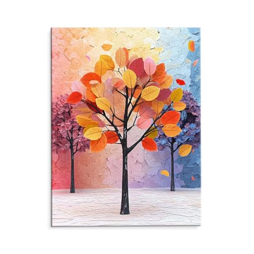 Malen Nach Zahlen Erwachsene Paint by Numbers Adults DIY Ölgemälde Leinwand Set mit 3 Pinsel und Acrylfarben für Home Weihnachten Deko Geburtstag Geschenk - 70 x 90 cm Ohne Rahmen (Farbige Bäume) t-73 von QIANLUOO