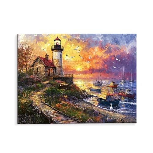 Malen Nach Zahlen Erwachsene Paint by Numbers Adults DIY Ölgemälde Leinwand Set mit 3 Pinsel und Acrylfarben für Home Weihnachten Deko Geburtstag Geschenk - 70 x 90 cm Ohne Rahmen (Leuchtturm) t-137 von QIANLUOO