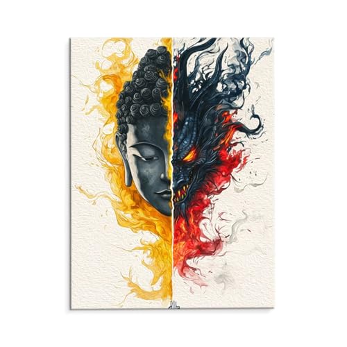 Malen Nach Zahlen Erwachsene Paint by Numbers Adults DIY Ölgemälde Leinwand Set mit 3 Pinsel und Acrylfarben für Home Weihnachten Deko Geburtstag Geschenk - 70 x 90 cm Ohne Rahmen (Zen Teufel) t-92 von QIANLUOO